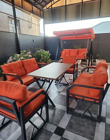 bag ucun masalar: Açıq havaya uyğun metal karkaslı bağ‑terras mebel dəsti Tərkib: - 1 — 3