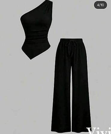 marka only: Komplet majica u pero na jedno rame nacigovana i siroke pantalone sa — 4