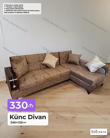 Künc Divan – 240×150 sm - Mexanizm: Açılan, bazalı (yataq funksiyalı