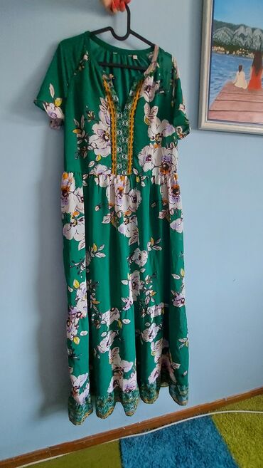 koton zenske haljine: M (EU 38), L (EU 40), XL (EU 42), color - Green, Oversize, Short sleeves
