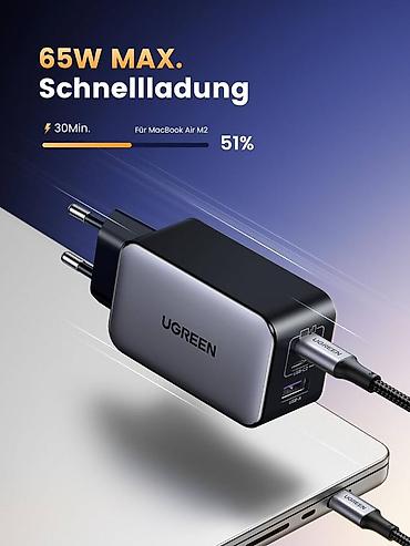 a 95: UGREEN Nexode 65W 3-Port GaN Sürətli Şarj Cihazı - Güc: 65W maksimum — 3