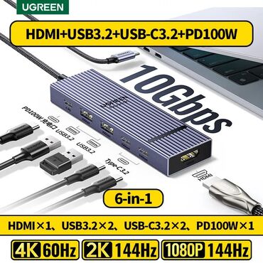 pci usb: USB-Концентратор UGREEN 6-in-1, 4K HDMI, USB 3.2 10Gbps, USB-C3.2