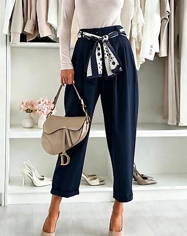 prada ceger: Elegantne ženske pantalone sa visokim strukom i šalom-kaišem sml — 2