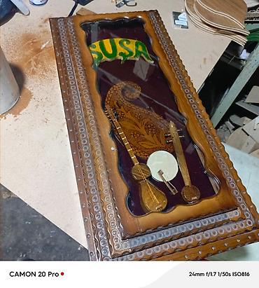 Nərdlər: Şuşa temalı ağac oyma nərd-şahmat dəsti - Material: təbii qoz — 4