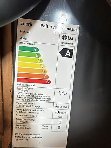 elektron moto: LG paltaryuyan maşın – model F2Y1HYP6J - Yükləmə: 7 kq (pambıq) - — 3