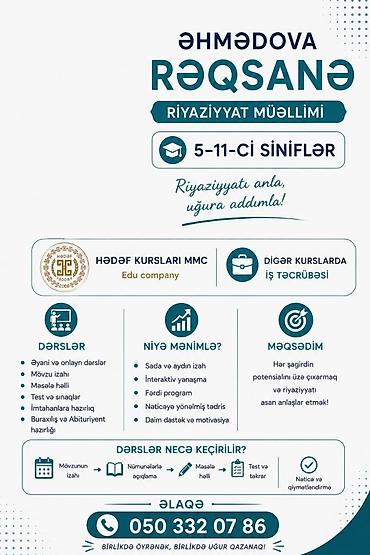 кулинарные курсы в баку: Repetitor, Riyaziyyat, Azərbaycan dili, İmtahanlara hazırlıq, Abituriyent hazırlığı — 1