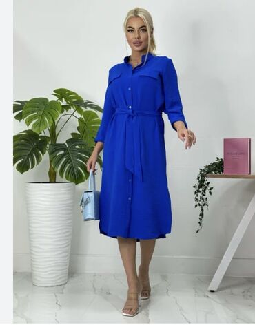 темно синее платье: Повседневное платье, Осень-весна, Длинная модель, Платье-рубашка, S (EU 36), M (EU 38), L (EU 40)