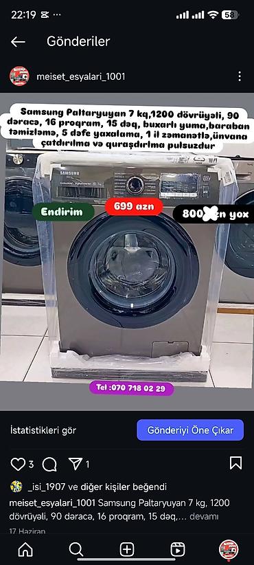 Paltaryuyan maşınlar: Paltaryuyan Anbardan satiş.Qimətlər aşagida qeyd olunub.Ünvana — 104