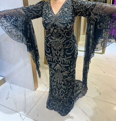 Ziyafət donları: Qaraya çalan yaşıl rəngli, uzun ziyafət/libas - Material: şəffaf — 19