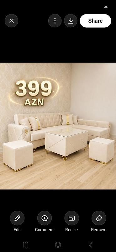 stol uzlukleri: Klassik-modern tərzdə künc divan dəsti. - Rəng: açıq bej (krem) — 1