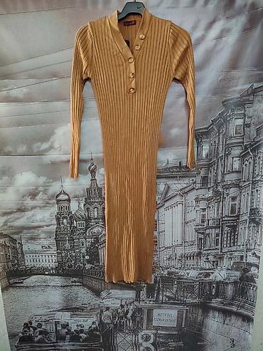 massimo dutti baletanke: Rebrasta pletena haljina midi dužine u boji karamele. - Uski — 1