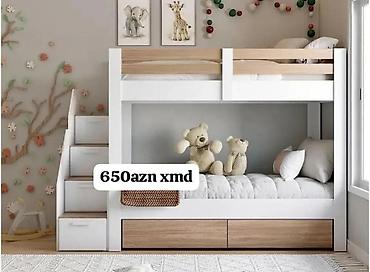 qız ucun mebel: Uşaq otağı üçün iki mərtəbəli çarpayı dəsti - Rəng: ağ və açıq ağac — 1