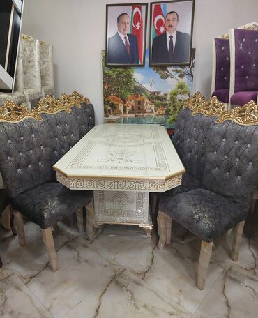 Комплекты столов и стульев: Для гостиной, Новый, Нераскладной, Квадратный стол, 8 стульев, Азербайджан
