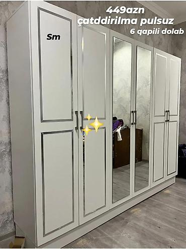hamam polkasi: 6 qapılı paltar dolabı - Rəng: ağ, lakonik klassik dizayn - Ön — 1