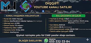 Digər biznes avadanlığı: Youtube kanalı satılır. Pul qazanma açıq və iş ortaqlığı təstiqlənmiş — 3