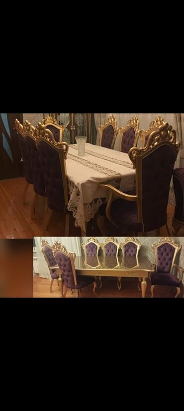 Qonaq otağı üçün, İşlənmiş, Dördbucaq masa, 8 stul