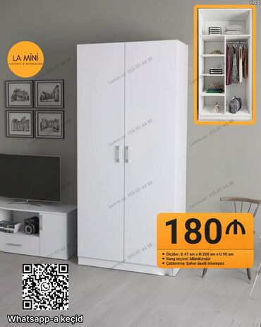 шкаф для прихожей: Açılan, 2 qapılı Düz dolab, Qarderob, paltar dolabı