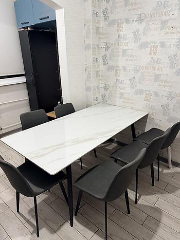 стол офис: ✅Стол стуль ✅ столь керомагранит ✅ комплек 6 шт кожа Размер 180.90 — 2