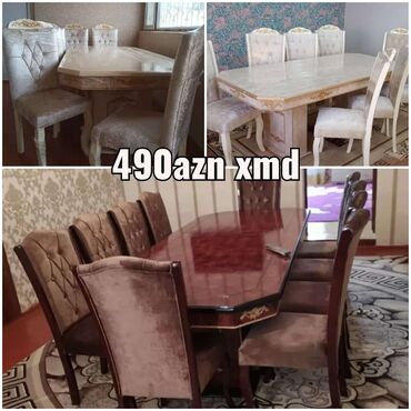 masa dəsti ikinci əl: Qonaq otağı üçün, Yeni, Açılmayan, Dördbucaq masa, 6 stul, Azərbaycan