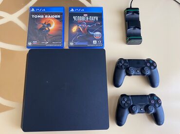 irşad electronics playstation 4: PS4 500 GB oyunları ilə Tomb Raider və Spider-Man: Miles Morales + 2