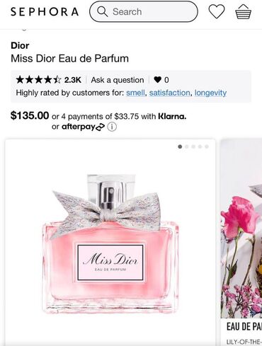 Парфюмерия: Продаю духи Miss Dior ( eau de perfume) 50 мл Причина продажи: были