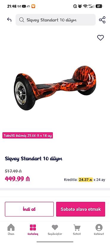Yeni Giroskuter 10", 351 - 500 Vt, 26 - 35 km/s, Ödənişli çatdırılma