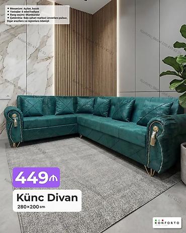 Ev və bağ: Künc divan – 280×200 sm - Mexanizm: açılan, bazalı (yataq funksiyası — 1