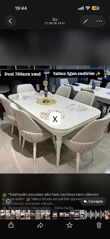 Mətbəx/Qonaq otağı üçün yemək dəsti - Dəst: masa + 6 kreslo tipli