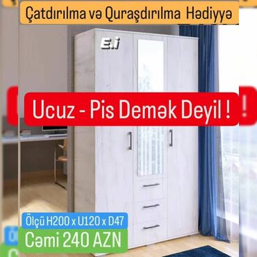 Çarpayılar: Qarderob, paltar dolabı, Yeni, 3 qapılı, Açılan, Düz dolab