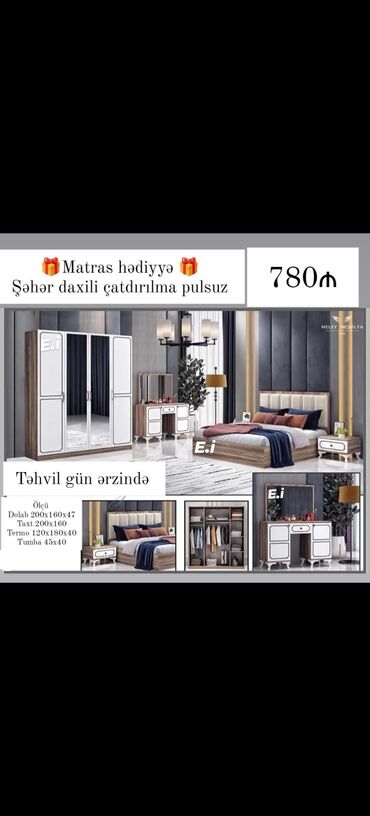 Yataq otağı dəstləri: 2 təknəfərlik çarpayı, Komod, Termo, Tumba, Türkiyə, Yeni — 12