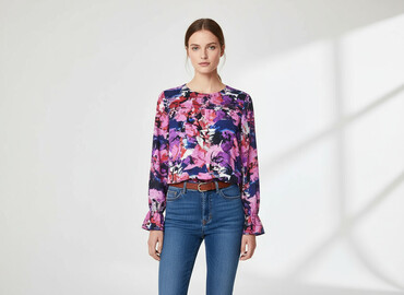 czarne bluzki z rozszerzanymi rękawami: Mango, Women's blouse, size L