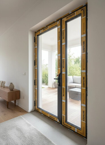 балконные шкафы: Алюминиевая дверь/портал BENKAM с остеклением - Профиль: алюминиевый