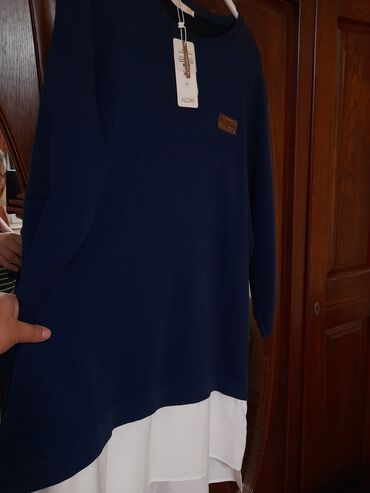 атлас платья: Күнүмдүк көйнөк, Туркия, Күз-жаз, Кыска модель, Трикотаж, Оверсайз, XL (EU 42)