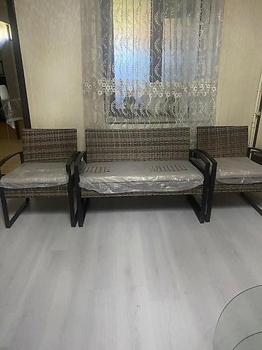 bag ucun divanlar: 3 hissəli rattan oturma dəsti - Tərkib: 1 ədəd 4nəfərlik skamya və 2 — 1