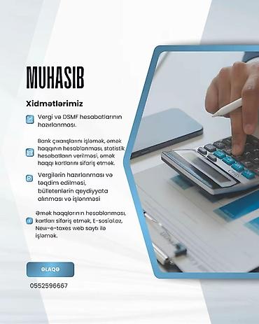 mühasib: Mühasibat uçotu | Hesabatlarının hazırlanması və təqdim edilməsi, Vergi uçotu üzrə məsləhət xidmətləri, Kadr uçotunun aparılması — 1
