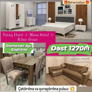 Yataq otağı dəstləri: 2 təknəfərlik çarpayı, Tumba, 2 tumba, Komod, Türkiyə, Yeni — 4