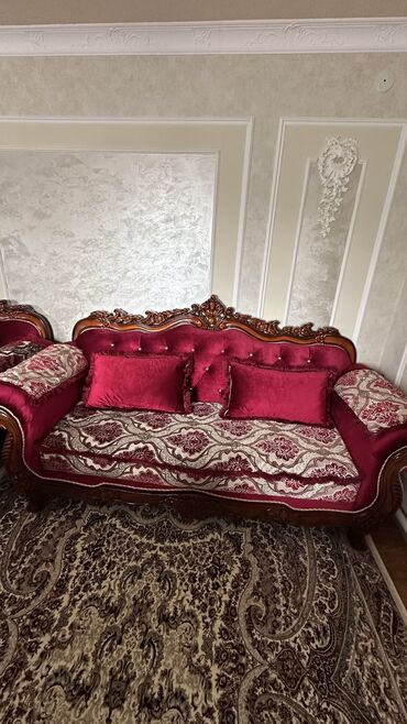 мебель байке: Түз диван, түсү - Кызыл