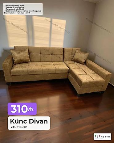 Künc divan – 240×150 sm Xüsusiyyətlər: - Mexanizm: Açılan, bazalı