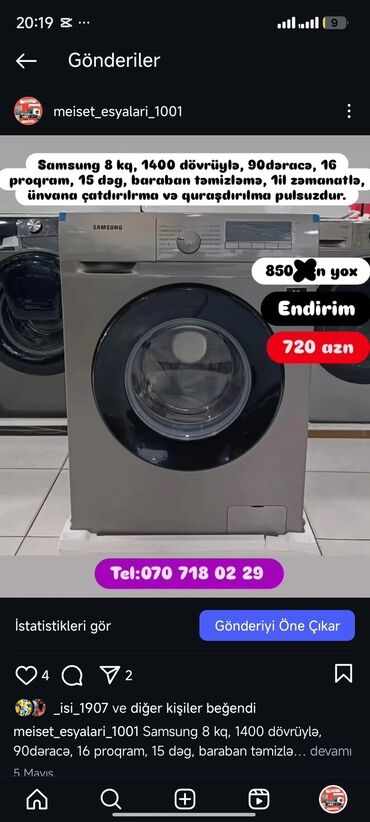 Paltaryuyan maşınlar: Paltaryuyan Anbardan satiş.Qimətlər aşagida qeyd olunub.Ünvana — 87