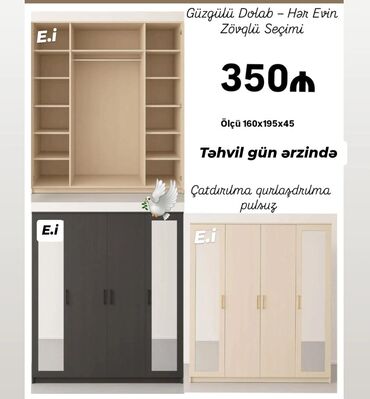 Divanlar: Yeni, Açılan, 4 qapılı Düz dolab, Qarderob, paltar dolabı