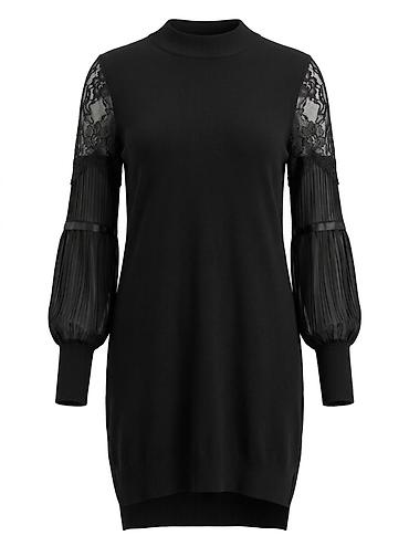 qalin don: Qadın trikotaj tunik/sviter paltar – qara rəng - Model: düz kəsim — 1