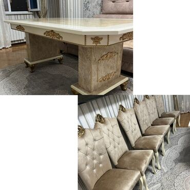 Mebel: Qonaq otağı üçün, İşlənmiş, Dördbucaq masa, 6 stul