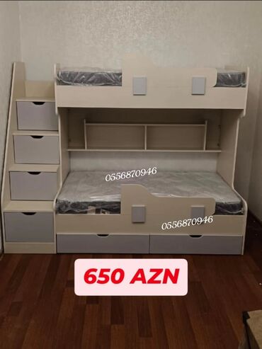 İkimərtəbəli uşaq çarpayıları: Oğlan və qız üçün, Yeni, Çarpayı, Matras ilə, Siyirməli, Laminat — 3