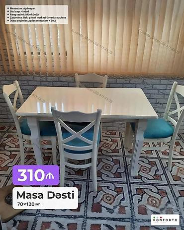 Məhsul: Masa dəsti Ölçü: 70 × 120 sm Mexanizm: Açılmayan Stul
