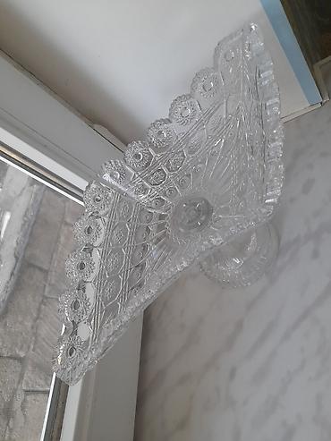 Вазы: Şüşə ayaqlı qablar dəsti - Material: şəffaf şüşə, relyefli kəsmə — 5