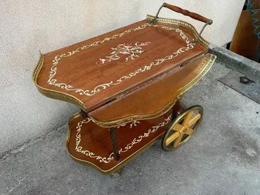 RS - Antique Drinks Carts: Stilska barska kolica za piće - intarzija - MOGUĆ PREVOZ U dobrom — 3