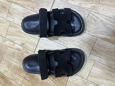 botinkalar 39: Hermès xanım/slayd sandaleti – qara rəng - İki zolaqlı dizayn: üst — 4