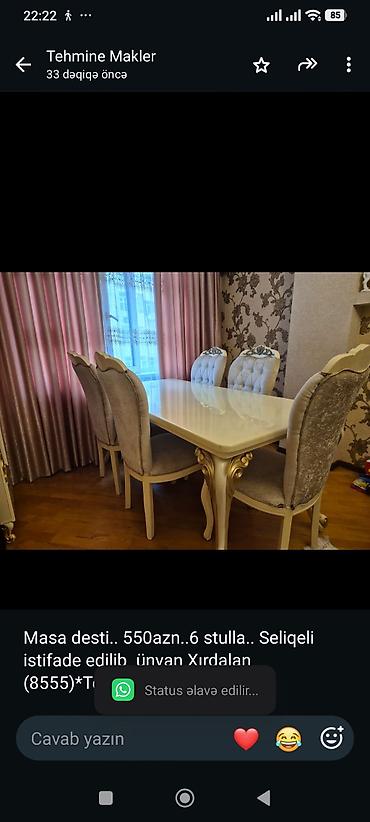 Masa desti. 550azn. 6 stulla. Seliqeli istifade edilib ünvan lalafo.az -da Masa desti. 550azn. 6 stulla. Seliqeli istifade edilib ünvan
