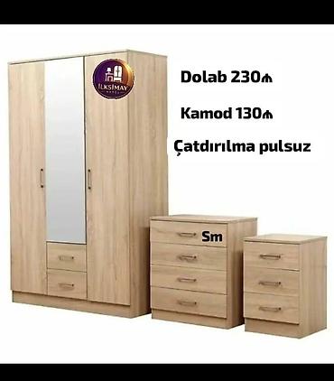 Yataq otağı mebel dəsti – açıq ağac rəngində - 3 qapılı dolab: orta