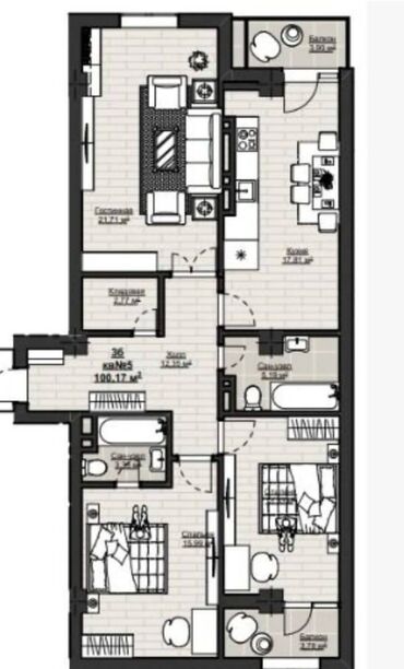 Продажа квартир: 3 комнаты, 100 м², Элитка, 12 этаж, ПСО (под самоотделку)